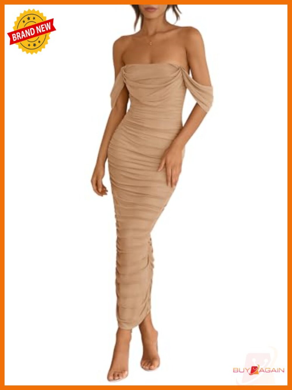 Off Shoulder Strapless Maxi Dress Ruched Bodycon Wedding Guest
